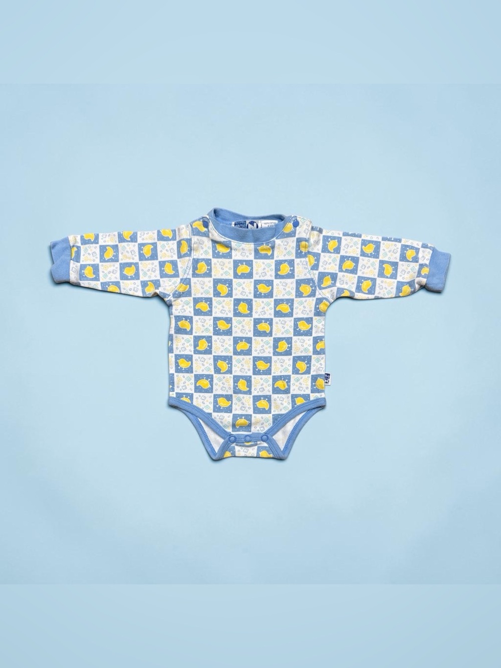Vintage 90s Baby Chick One Piece Baby Boy Size 3 Months Blue Yellow